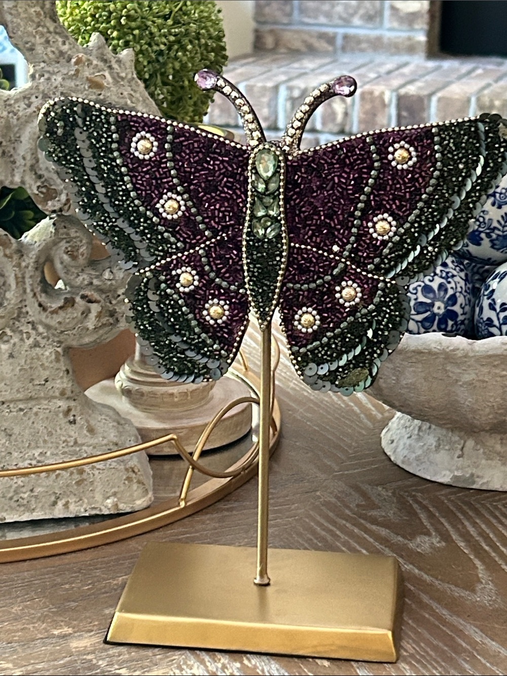 NEW! Vintage Inspired Ornate Beaded & Faux Gemstone Butterfly